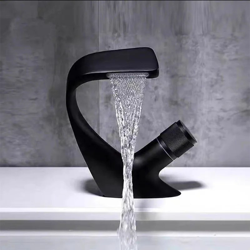 High-end havza musluk tüm pirinç soğuk sıcak su mikser musluklar siyah gümüş renk havza mutfak banyo için lavabo musluğu banyo dokunun
