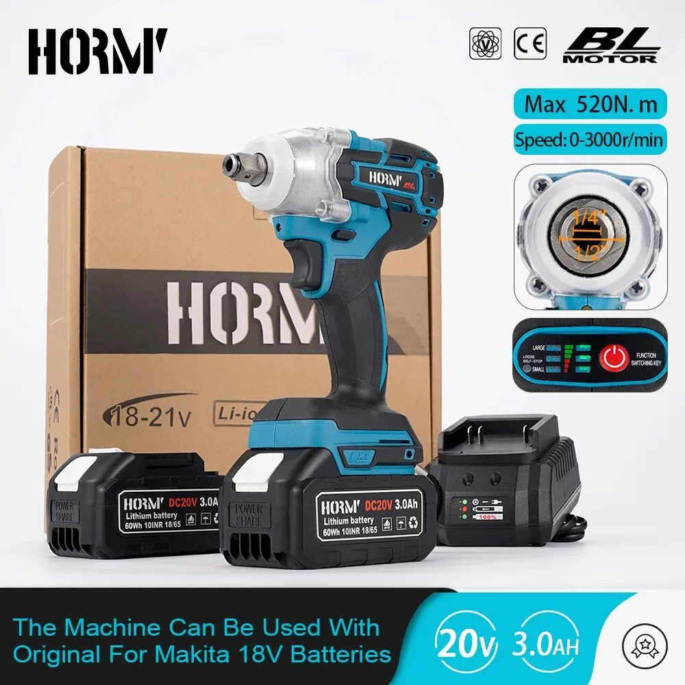 Hormy 1/2 inç fırçasız elektrikli darbeli anahtar 520NM akülü elektrik anahtarı Makita 18V pil tornavida güç araçları için