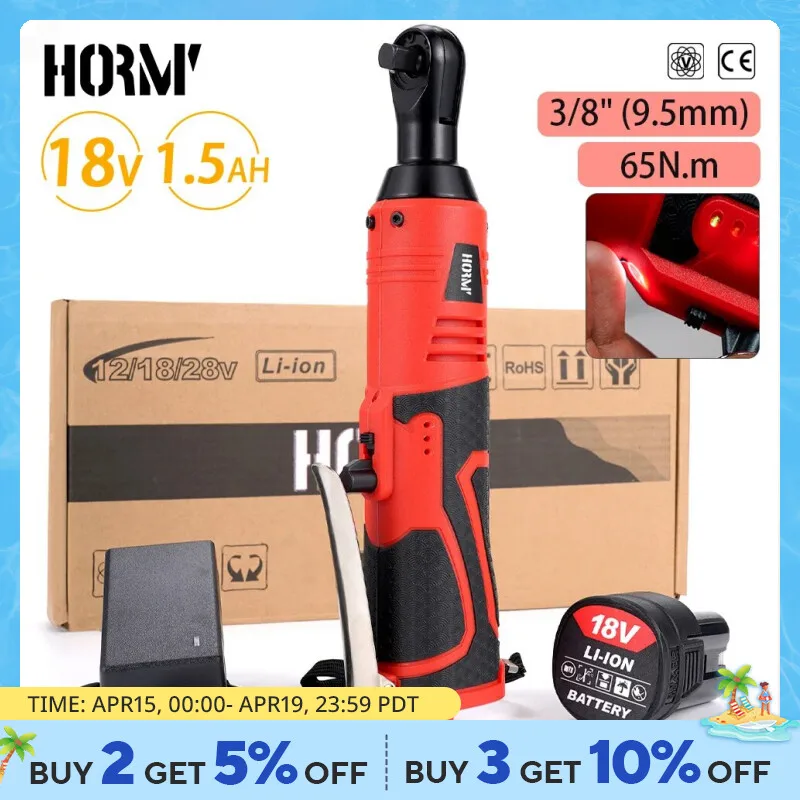 Hormy 3/8 inç akülü elektrik anahtarı 65Nm dik açı cırcır anahtarları 18V şarj edilebilir araba tamir aracı Set açı anahtarı
