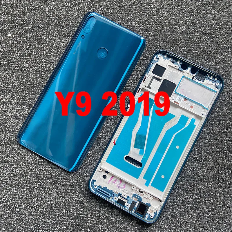 Huawei Y9 2019 için tam konut orta çerçeve ön çerçeve + pil kapağı arka konut arka kapı kasa Redplacement