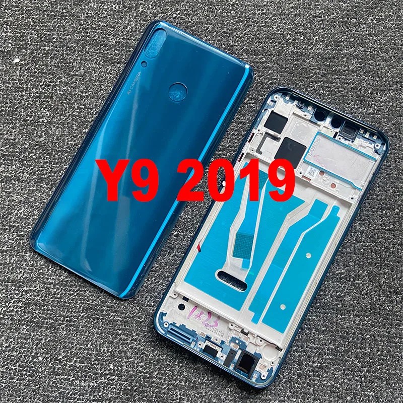 Huawei Y9 2019 için tam konut orta çerçeve ön çerçeve + pil kapağı arka konut arka kapı kasa Redplacement