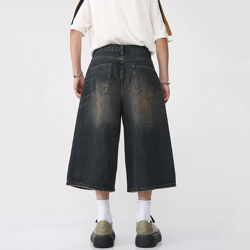 IEFB kore tarzı Vintage erkek kot yaz gevşek erkek geniş bacak diz boyu şort 2023 yeni yıkanmış moda Denim pantolon 9A8825