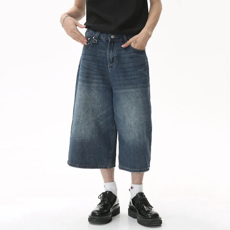 IEFB kore tarzı Vintage erkek kot yaz gevşek erkek geniş bacak diz boyu şort 2023 yeni yıkanmış moda Denim pantolon 9A8825 - Görsel 4