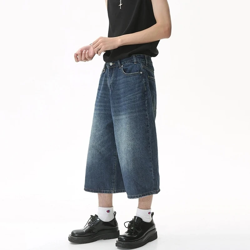 IEFB kore tarzı Vintage erkek kot yaz gevşek erkek geniş bacak diz boyu şort 2023 yeni yıkanmış moda Denim pantolon 9A8825