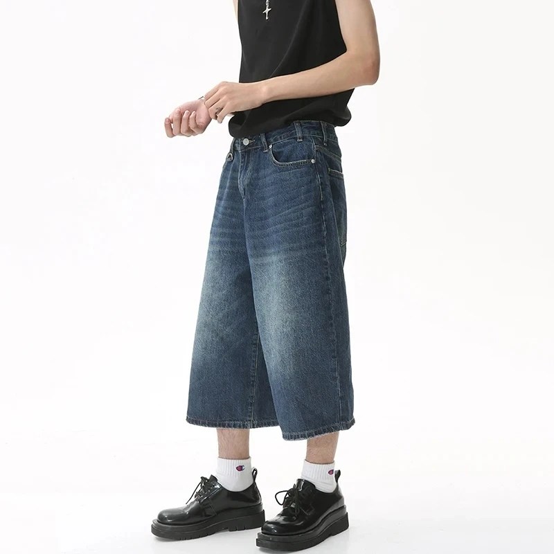 IEFB kore tarzı Vintage erkek kot yaz gevşek erkek geniş bacak diz boyu şort 2023 yeni yıkanmış moda Denim pantolon 9A8825 - Görsel 5