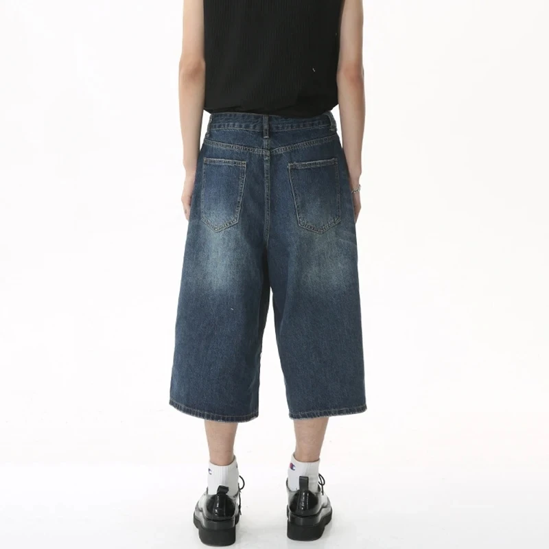 IEFB kore tarzı Vintage erkek kot yaz gevşek erkek geniş bacak diz boyu şort 2023 yeni yıkanmış moda Denim pantolon 9A8825