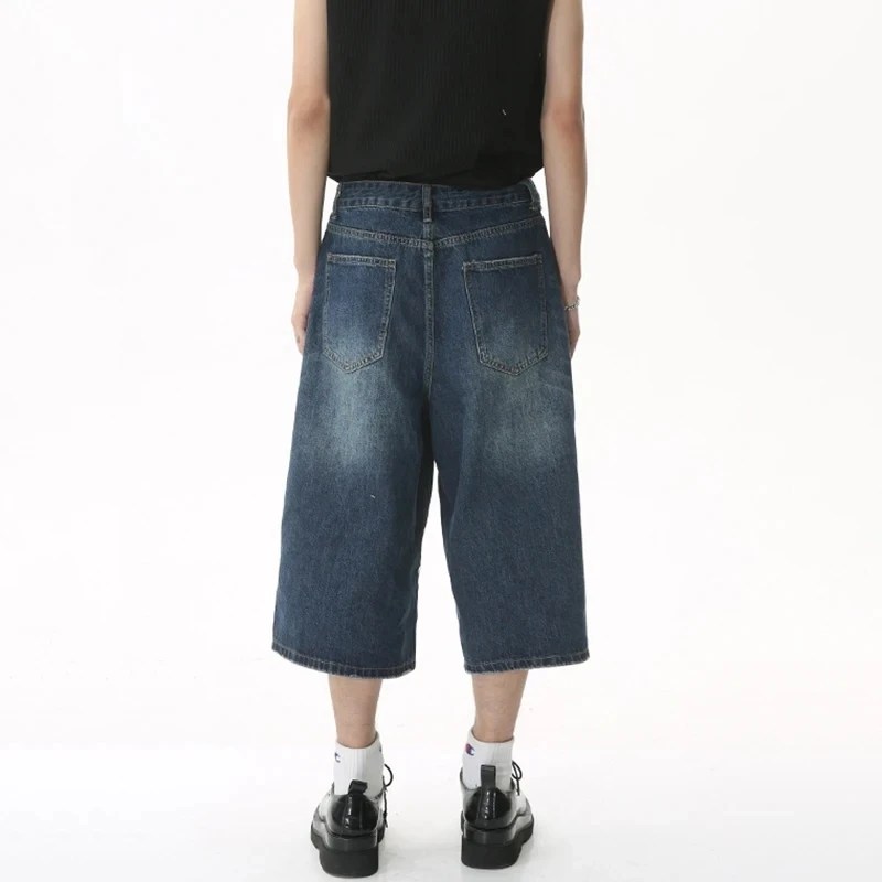 IEFB kore tarzı Vintage erkek kot yaz gevşek erkek geniş bacak diz boyu şort 2023 yeni yıkanmış moda Denim pantolon 9A8825 - Görsel 6