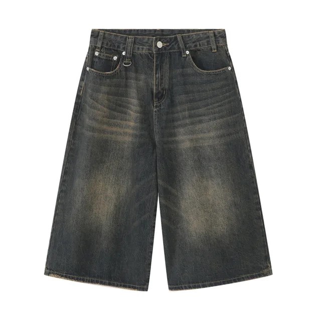 IEFB kore tarzı Vintage erkek kot yaz gevşek erkek geniş bacak diz boyu şort 2023 yeni yıkanmış moda Denim pantolon 9A8825 - Görsel 12