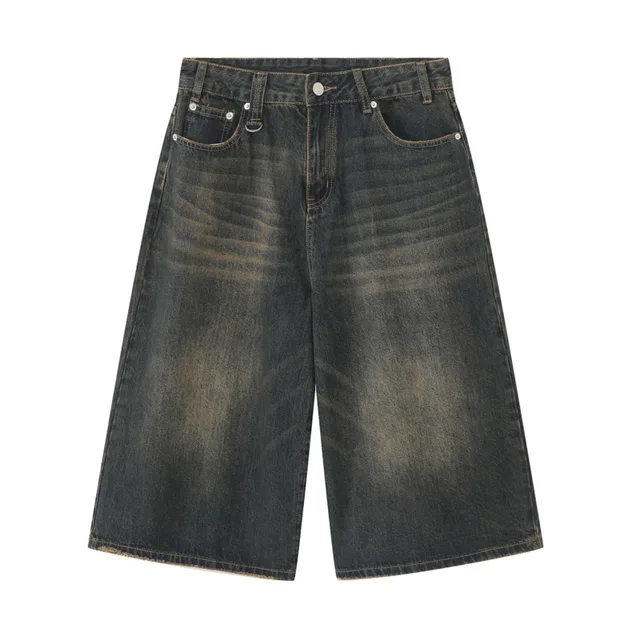 IEFB kore tarzı Vintage erkek kot yaz gevşek erkek geniş bacak diz boyu şort 2023 yeni yıkanmış moda Denim pantolon 9A8825