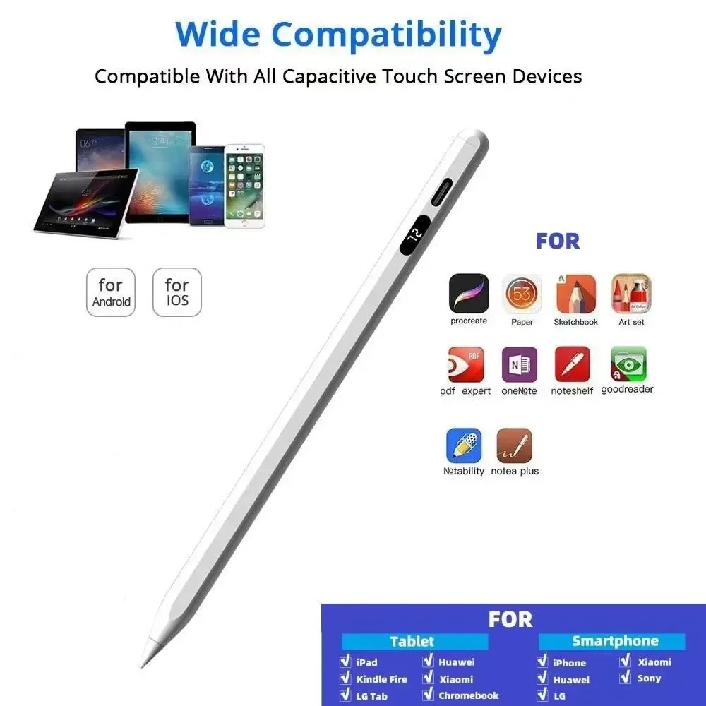 IOS Android için dijital güç ekran kalem ile evrensel Stylus kalem Apple kalem iPhone iPad Google Xiaomi Huawei Tablet telefon