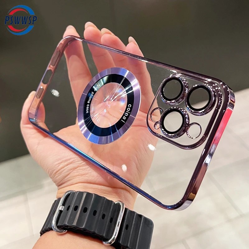 IPhone 15 için Pro Max Magsafe durumda lüks mıknatıs kaplama akrilik şeffaf PC durumlarda kapak iPhone 1514 14 Pro Max 14 artı