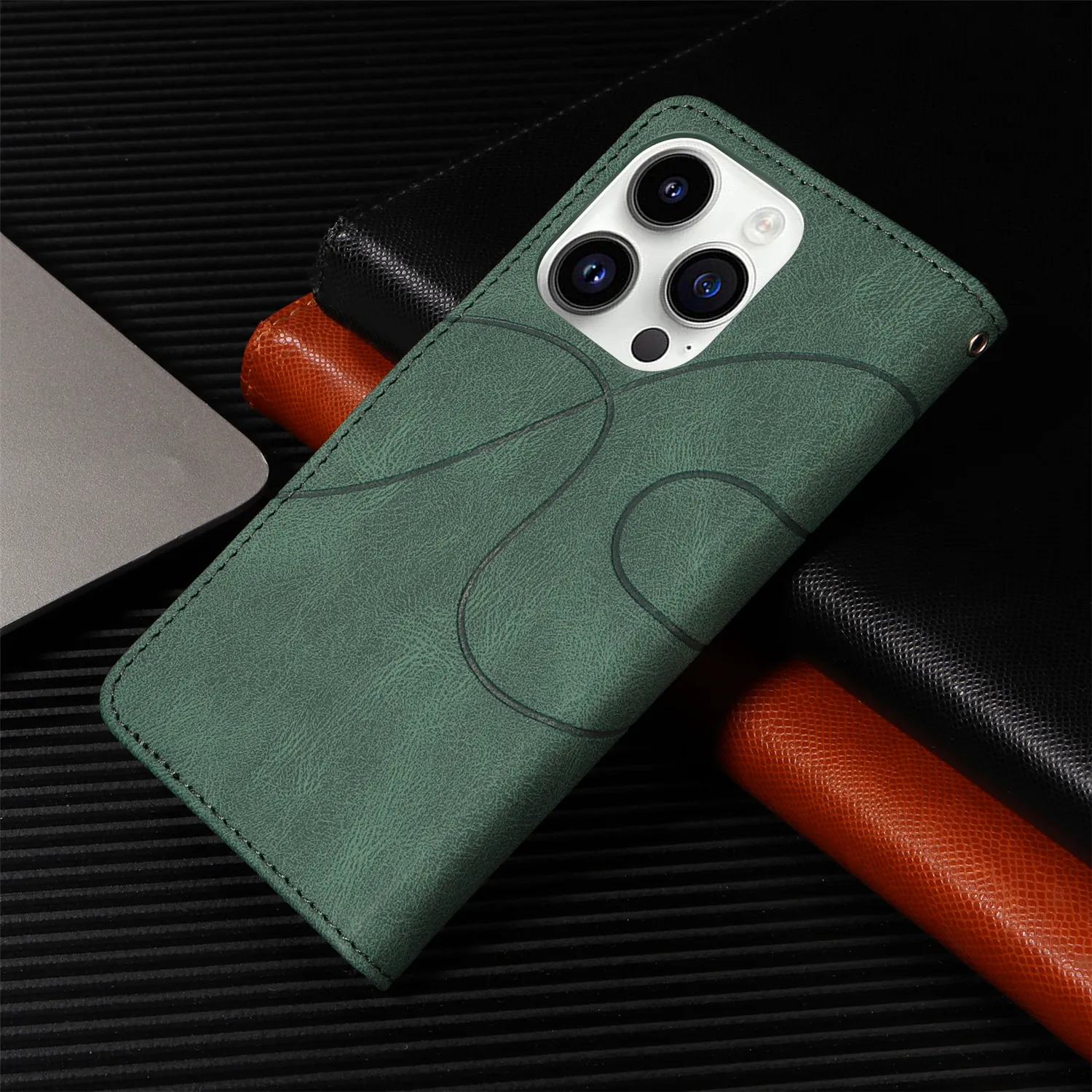 IPhone15 için deri Flip Case 14 artı 12 13 Mini 11 Pro Max XR X XS 8 7 6S 6 artı SE 2022 cüzdan kart yuvaları telefon standı kapak - Görsel 2