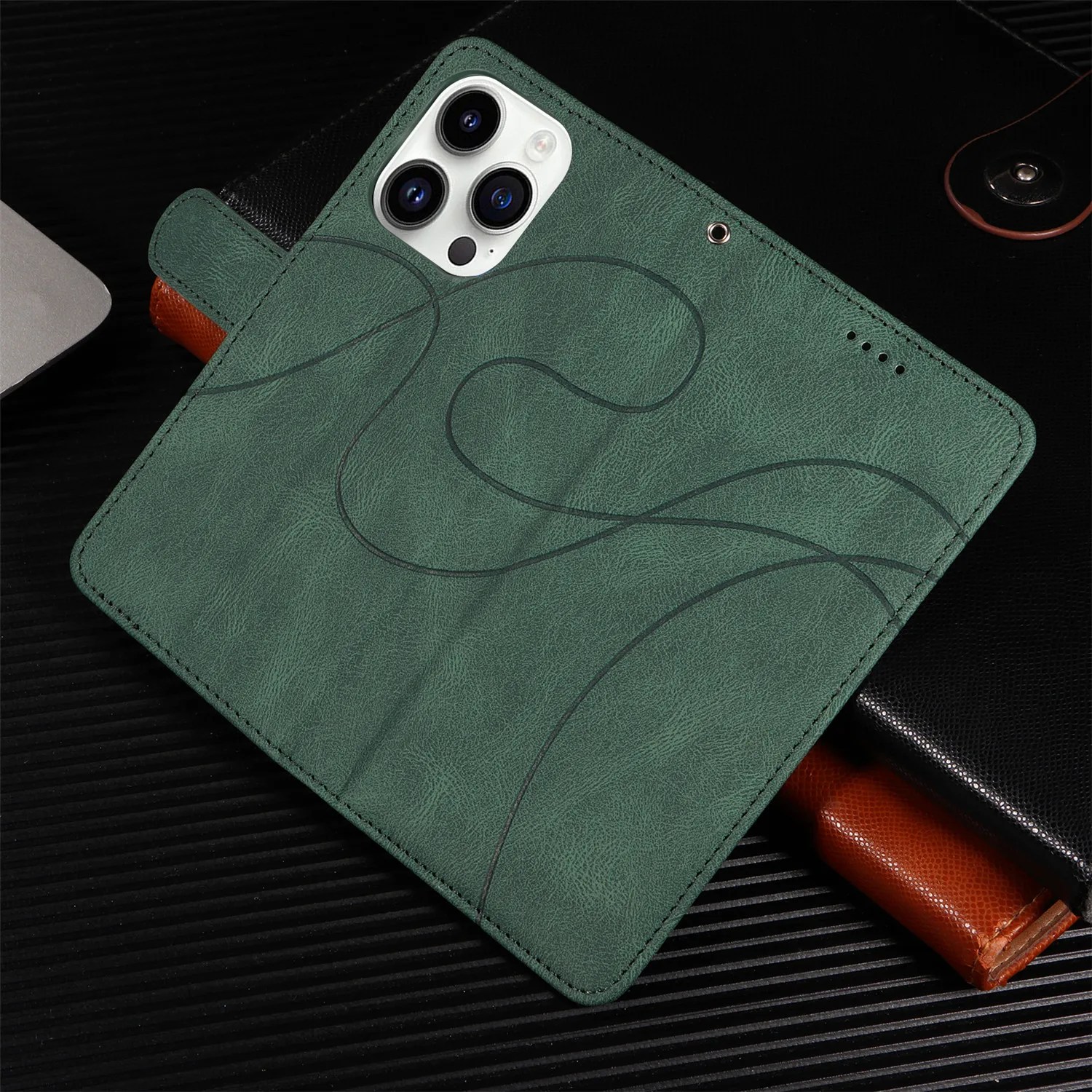 IPhone15 için deri Flip Case 14 artı 12 13 Mini 11 Pro Max XR X XS 8 7 6S 6 artı SE 2022 cüzdan kart yuvaları telefon standı kapak - Görsel 4