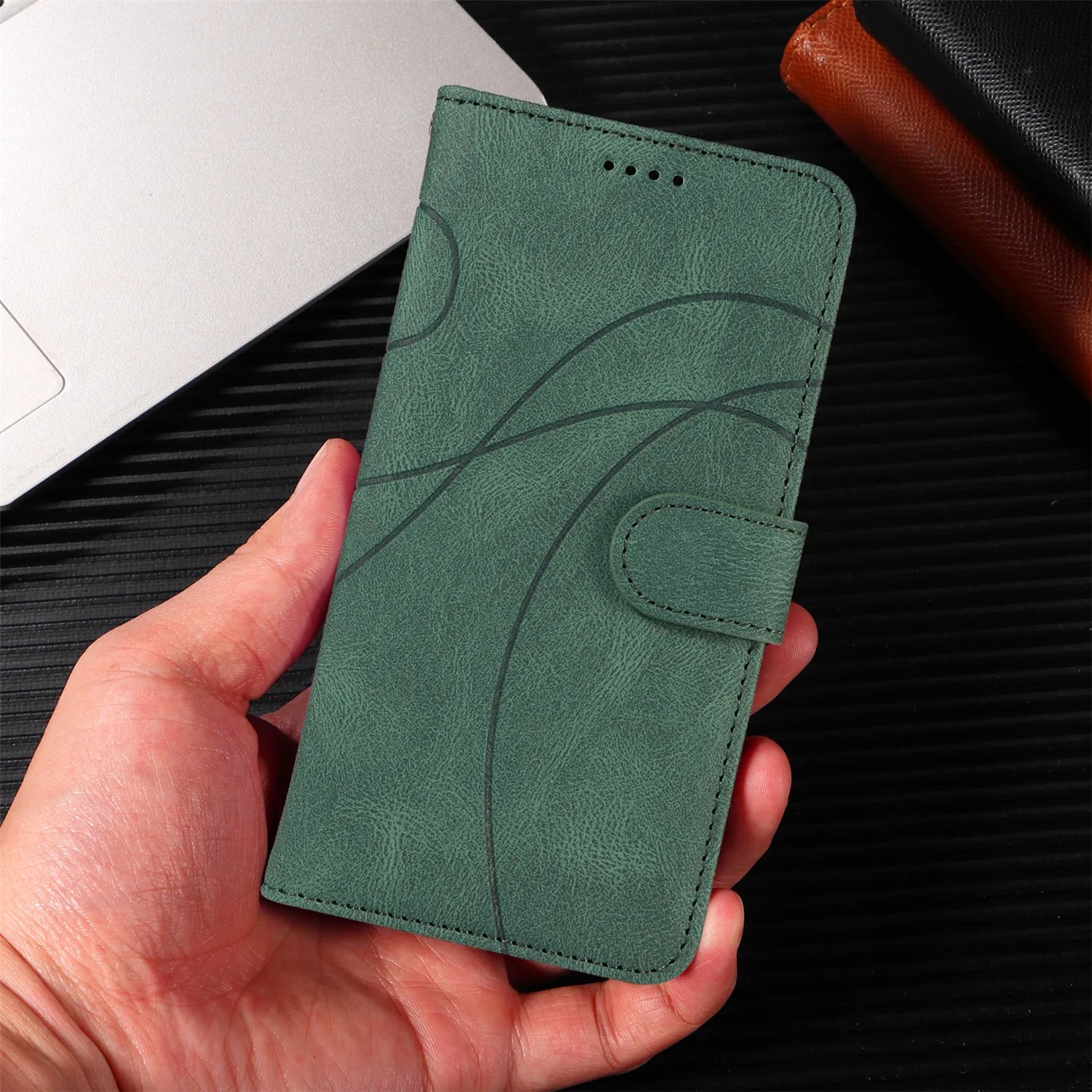 IPhone15 için deri Flip Case 14 artı 12 13 Mini 11 Pro Max XR X XS 8 7 6S 6 artı SE 2022 cüzdan kart yuvaları telefon standı kapak - Görsel 6