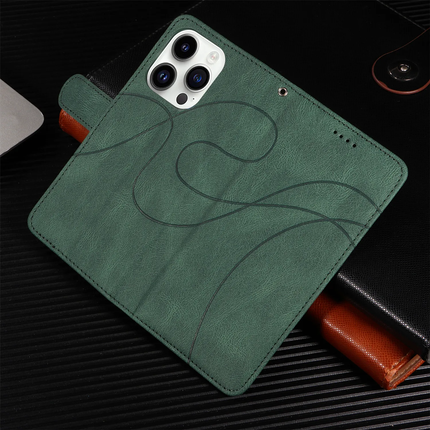 IPhone15 için deri Flip Case 14 artı 12 13 Mini 11 Pro Max XR X XS 8 7 6S 6 artı SE 2022 cüzdan kart yuvaları telefon standı kapak - Görsel 4