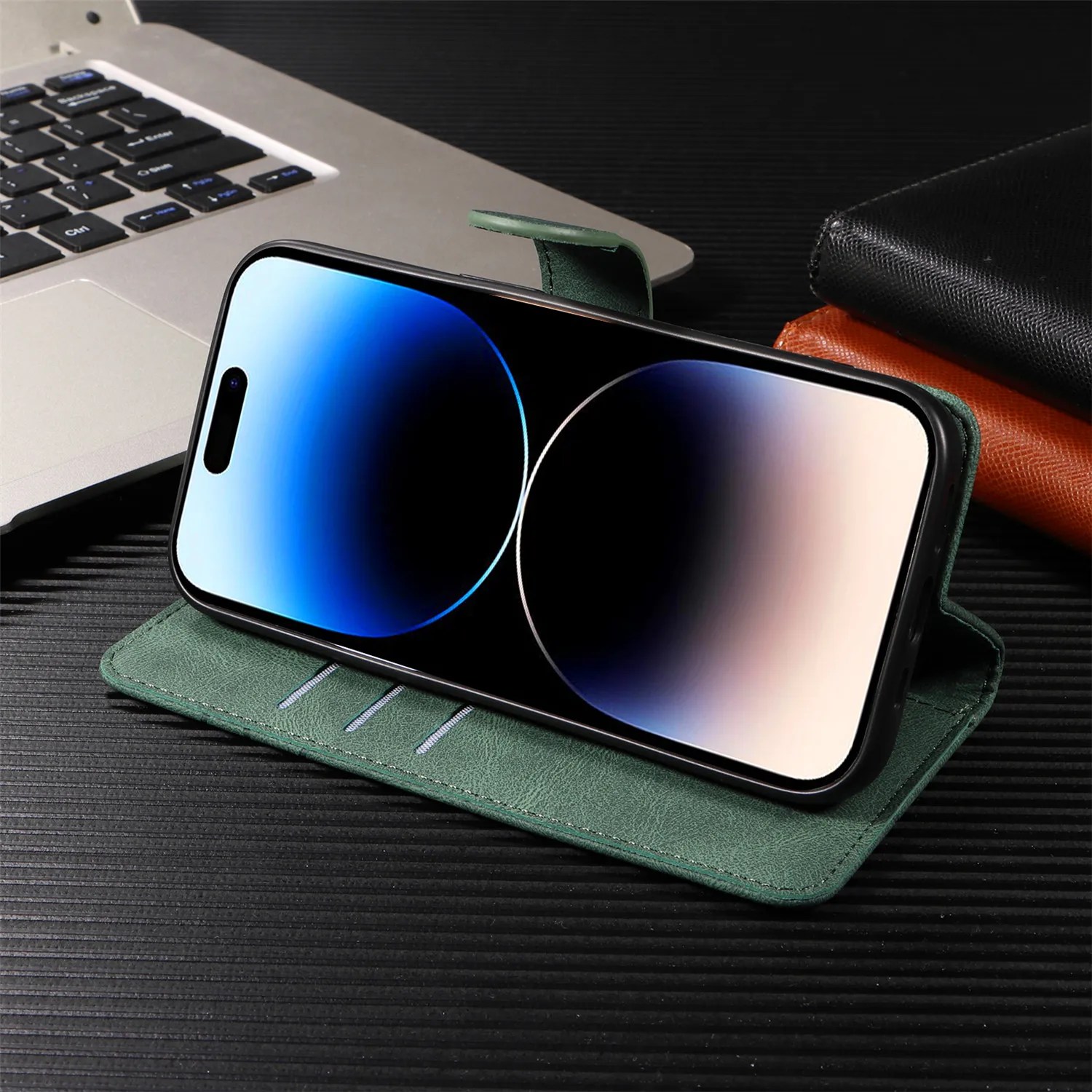 IPhone15 için deri Flip Case 14 artı 12 13 Mini 11 Pro Max XR X XS 8 7 6S 6 artı SE 2022 cüzdan kart yuvaları telefon standı kapak - Görsel 5