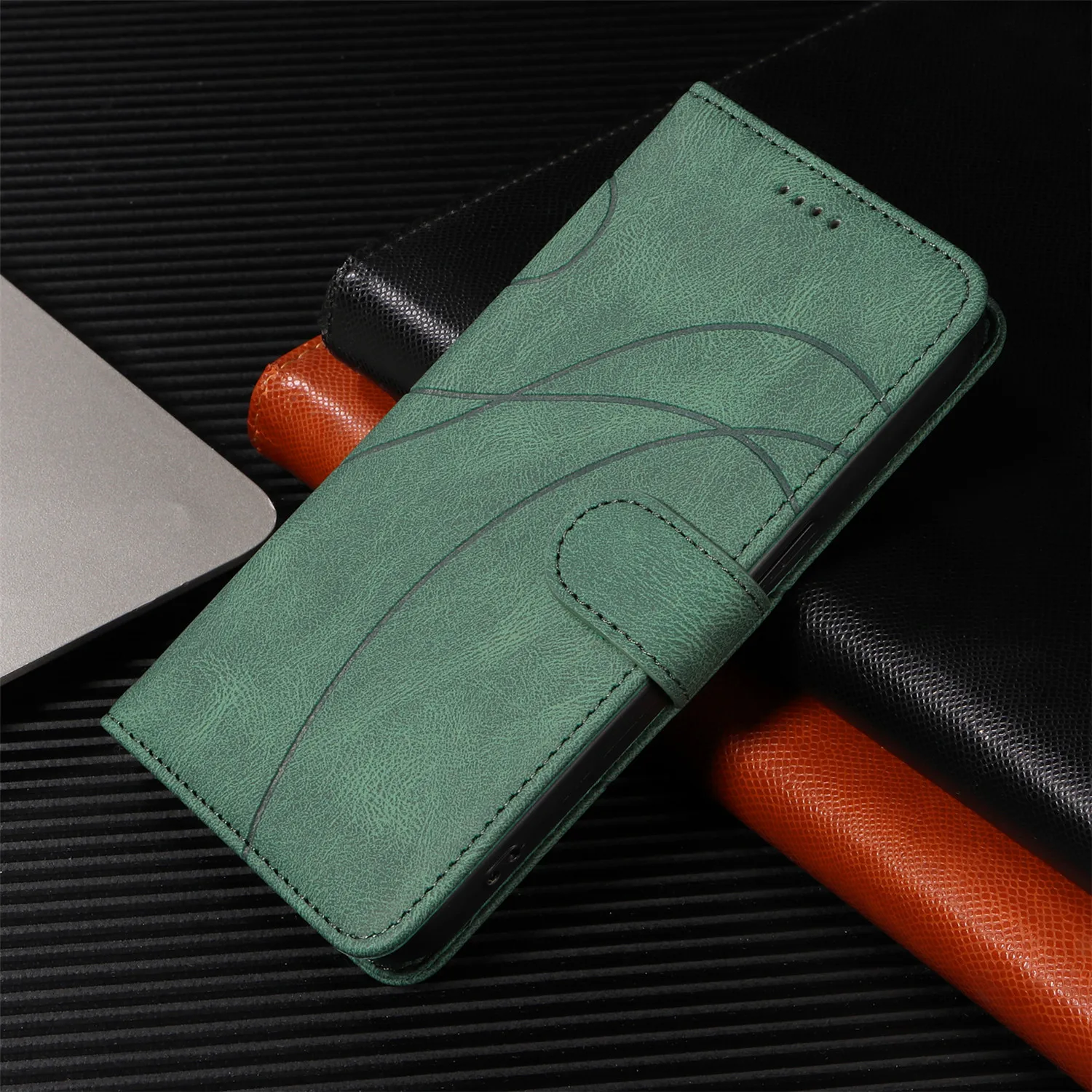 IPhone15 için deri Flip Case 14 artı 12 13 Mini 11 Pro Max XR X XS 8 7 6S 6 artı SE 2022 cüzdan kart yuvaları telefon standı kapak - Görsel 1