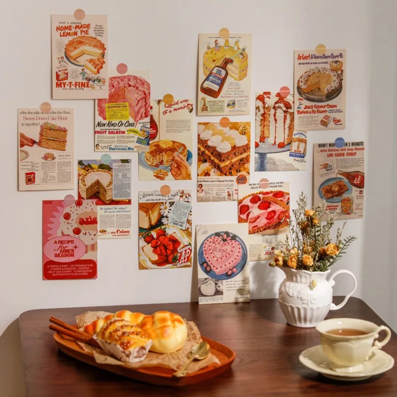 Ins Vintage ekmek eski gazeteler kartpostallar sevimli fotoğraf sahne odası arka plan duvar Diy dekoratif kart 30 yaprak ücretsiz Sticker