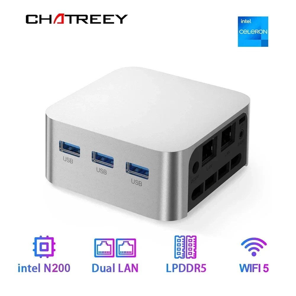Intel Celeron N200/N100 Chatreey T8 Pro Mini PC SSD Windows 11 bilgisayar çift LAN üç HDMI güvenlik duvarı sunucu wifi 5