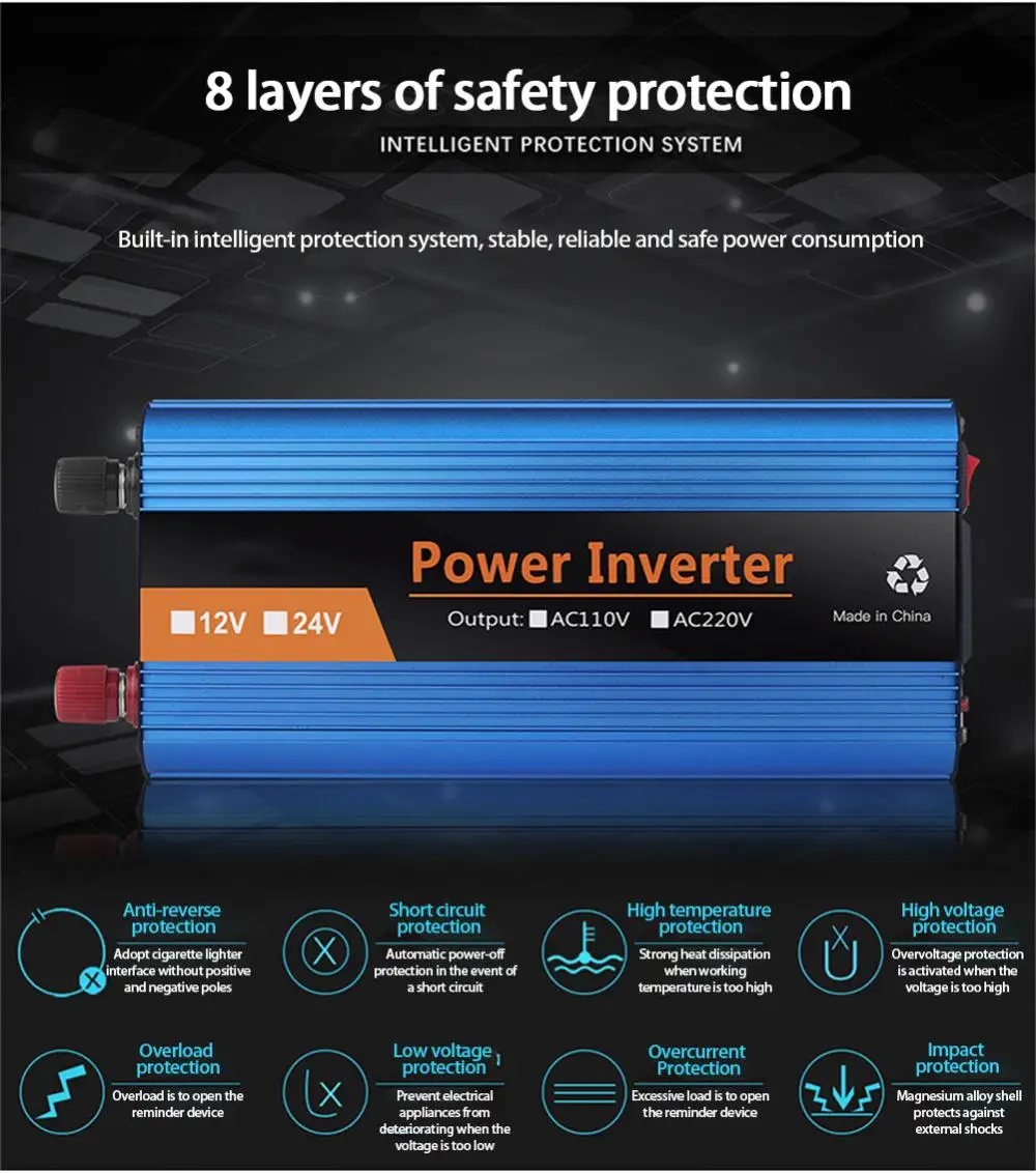 Invertör 12v 220v modifiye sinüs dalga invertör araba güneş invertör 24V 220V 6000W gerilim dönüştürücü adaptör). - Görsel 3