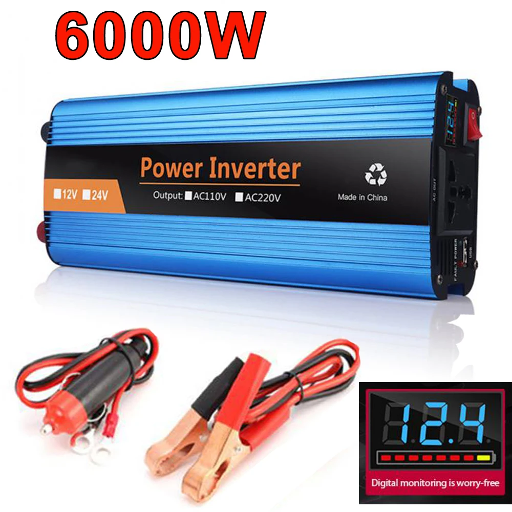 Invertör 12v 220v modifiye sinüs dalga invertör araba güneş invertör 24V 220V 6000W gerilim dönüştürücü adaptör).