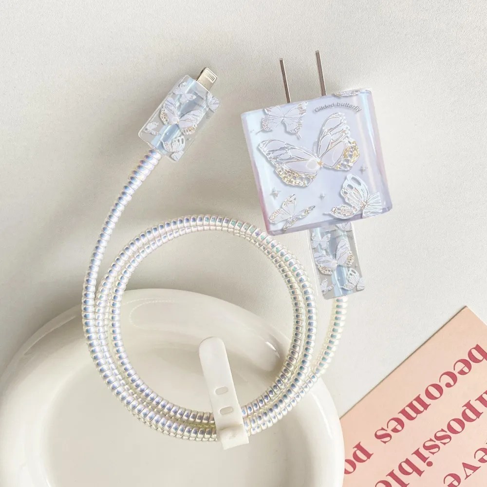 Iphone 18W/20W abd şarj koruma kapağı sevimli kelebek USB kablosu sarıcı koruyucu kabuk kılıf Apple 12 13 11 Promax 14