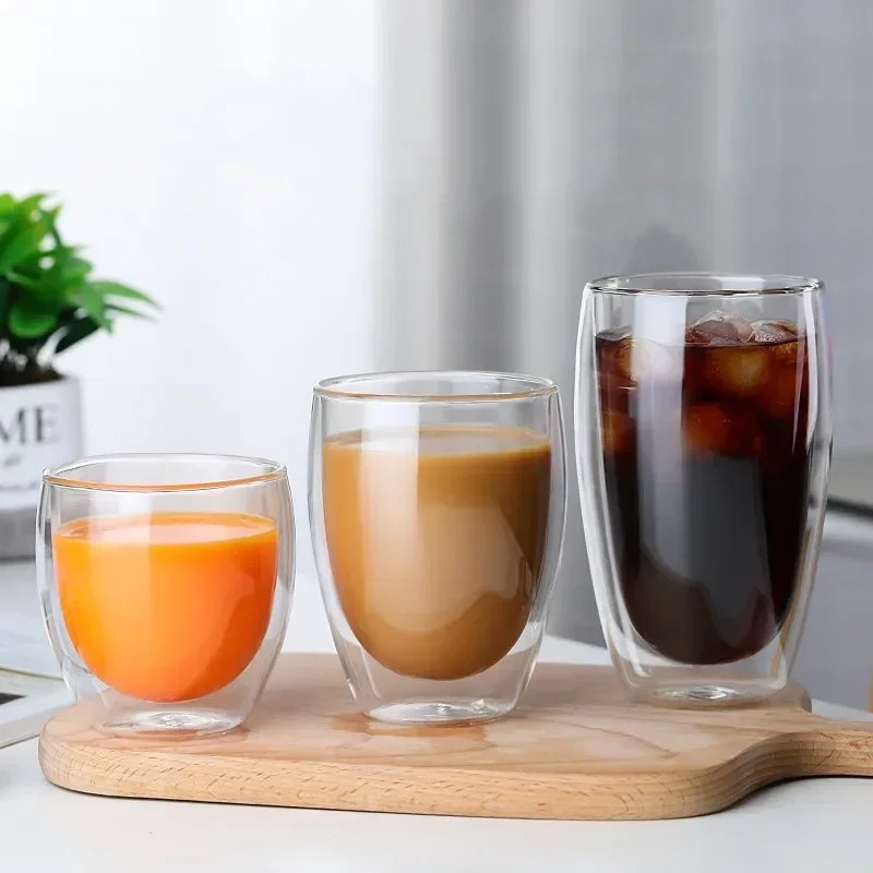Isıya dayanıklı çift duvarlı kupa bardak 80-650Ml bira süt kahve su bardakları şeffaf fincan toptan cam Drinkware kupa seti hediye