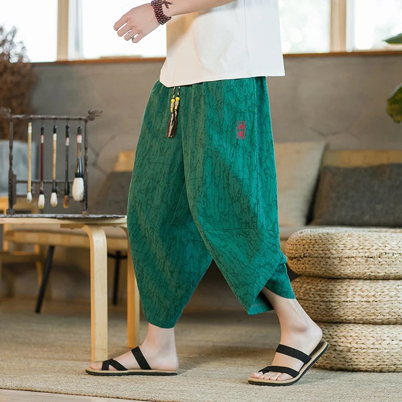 Japon Kimono geleneksel şort erkek asya Clothin pantolon japon samuray rahat gevşek erkek Yukata keten geniş bacak pantolon