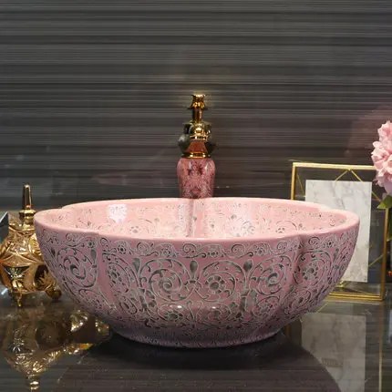 Jingdezhen porselen pembe gümüş Aladdin sanat seramik banyo lavabo