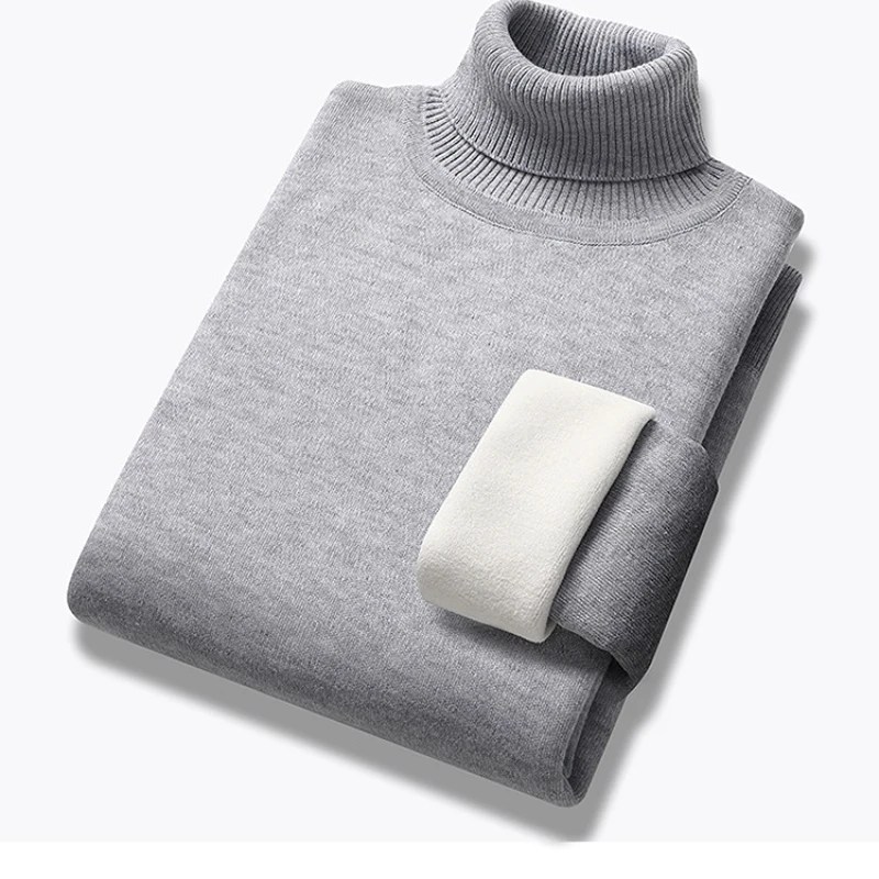 Kış Trend kazak erkek katı uzun kollu balıkçı yaka kazak yüksek boyun polar sıcak Slim Fit Casual Jumper 4XL