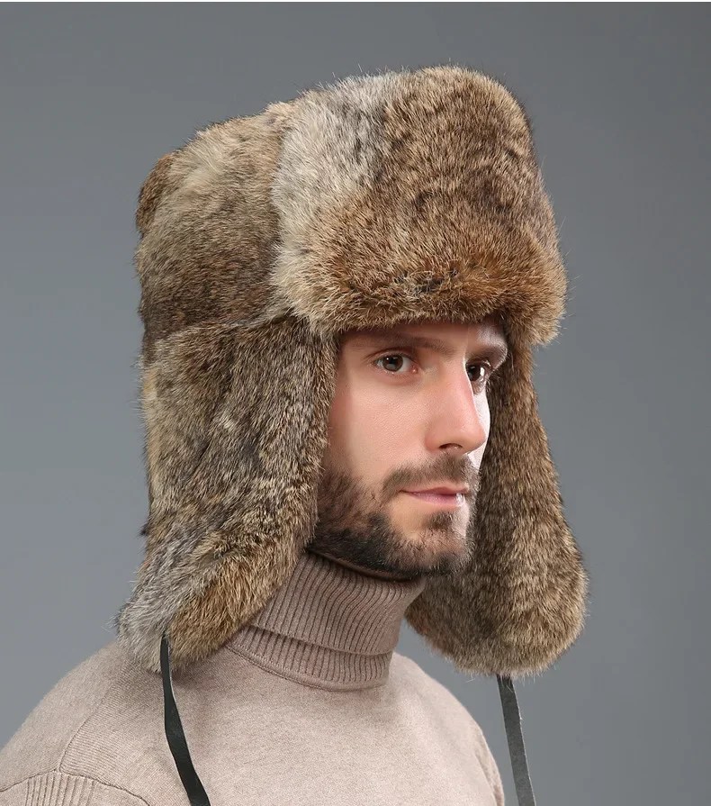 Kış erkek Immitation Faux gümüş tilki kürk bombacı şapka rakun kürk Ushanka kap Trapper rus adam kayak kar kaput