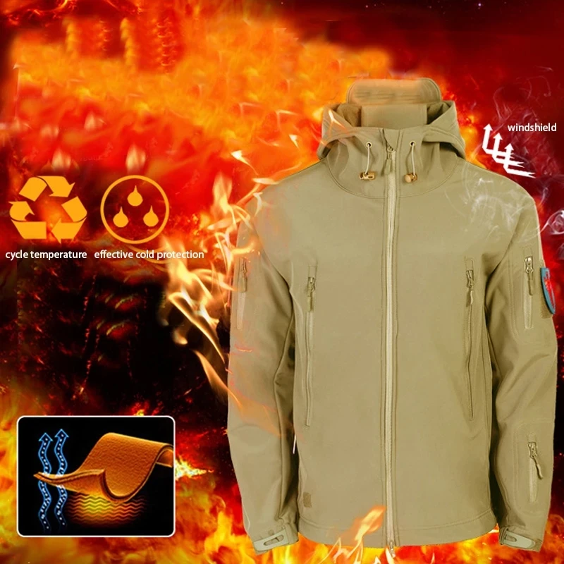 Kış sonbahar taktik ceketler elastik erkekler polar su geçirmez balıkçılık sıcak yürüyüş kamp eşofman Set kaput ceket S-5XL