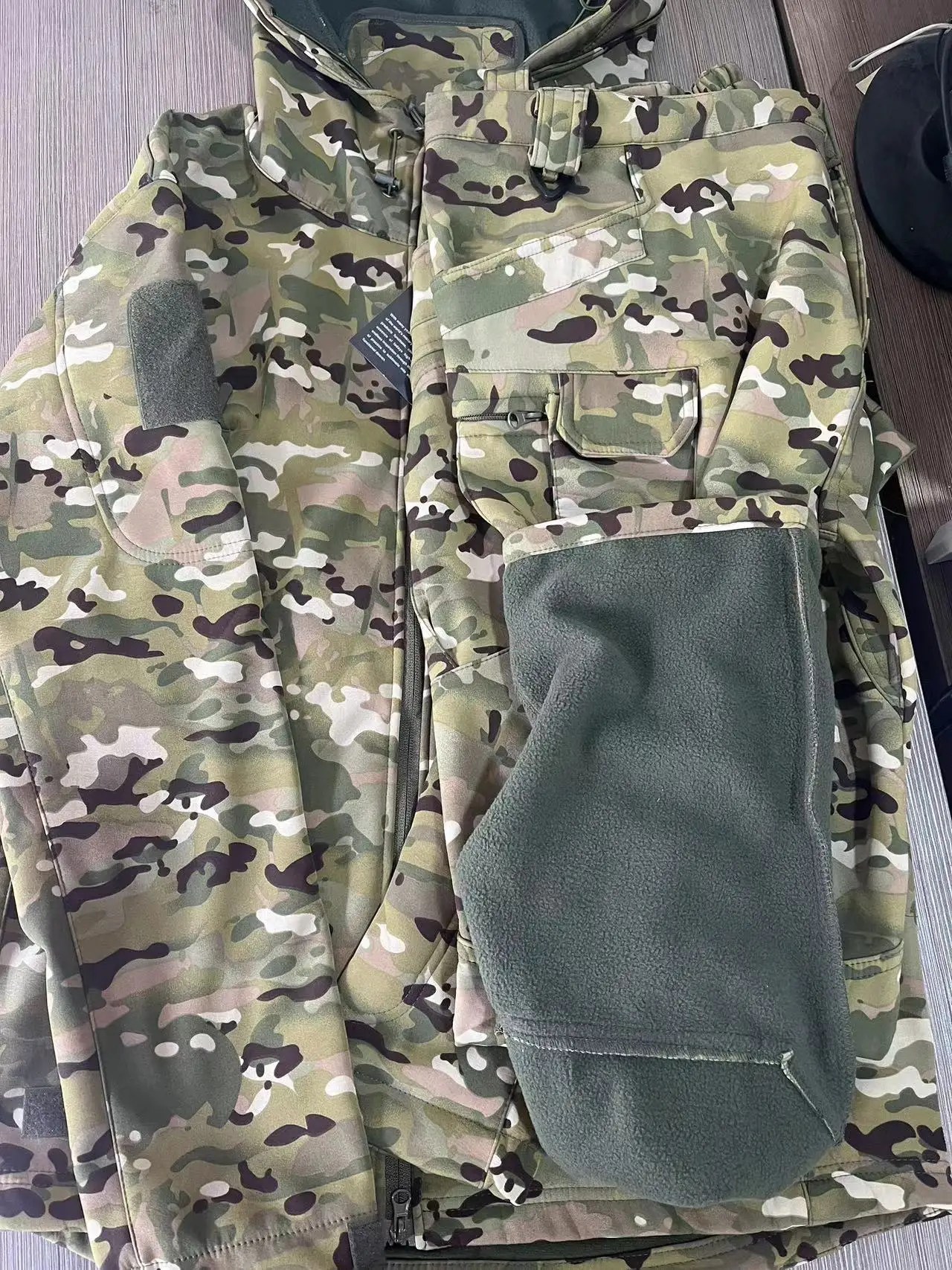 Kış sonbahar taktik ceketler elastik erkekler polar su geçirmez balıkçılık sıcak yürüyüş kamp eşofman Set kaput ceket S-5XL - Görsel 5