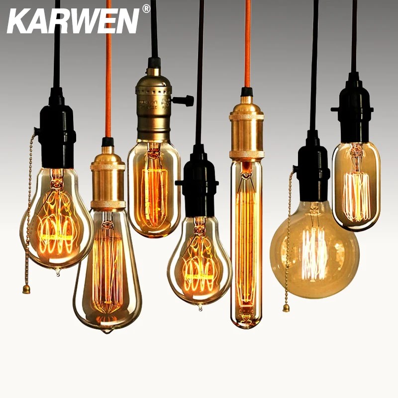 KARWEN Edison ampul lampada retro akkor 40w ampul antika vintage lamba E27 220V için dekor Filament ampul kolye ışıkları