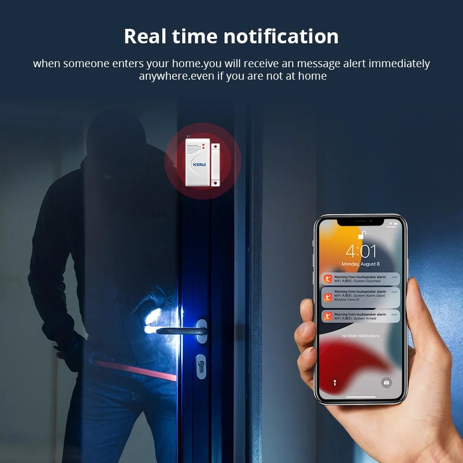 KERUI Tuya akıllı WIFI kablosuz güvenlik Alarm sistemi Siren 433Mhz ev hırsız hareket kapı sensörü uyumlu Google ev Alexa - Görsel 3