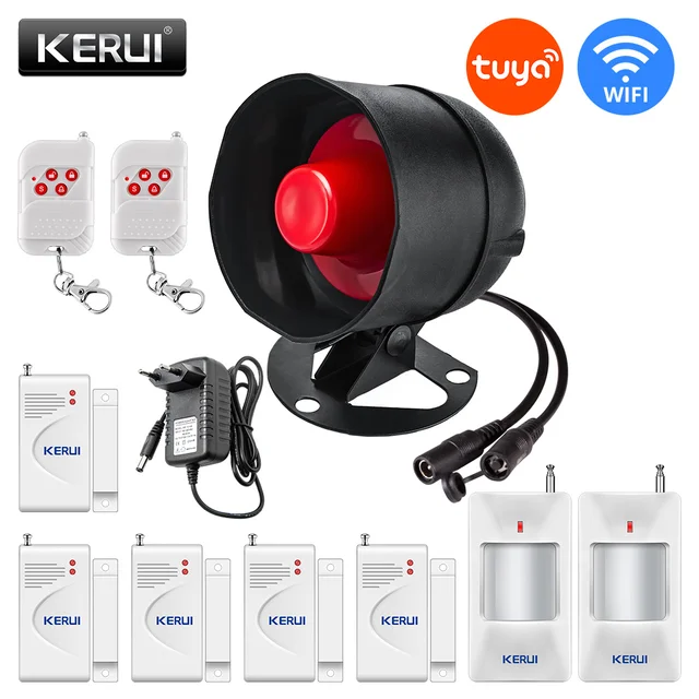 KERUI Tuya akıllı WIFI kablosuz güvenlik Alarm sistemi Siren 433Mhz ev hırsız hareket kapı sensörü uyumlu Google ev Alexa