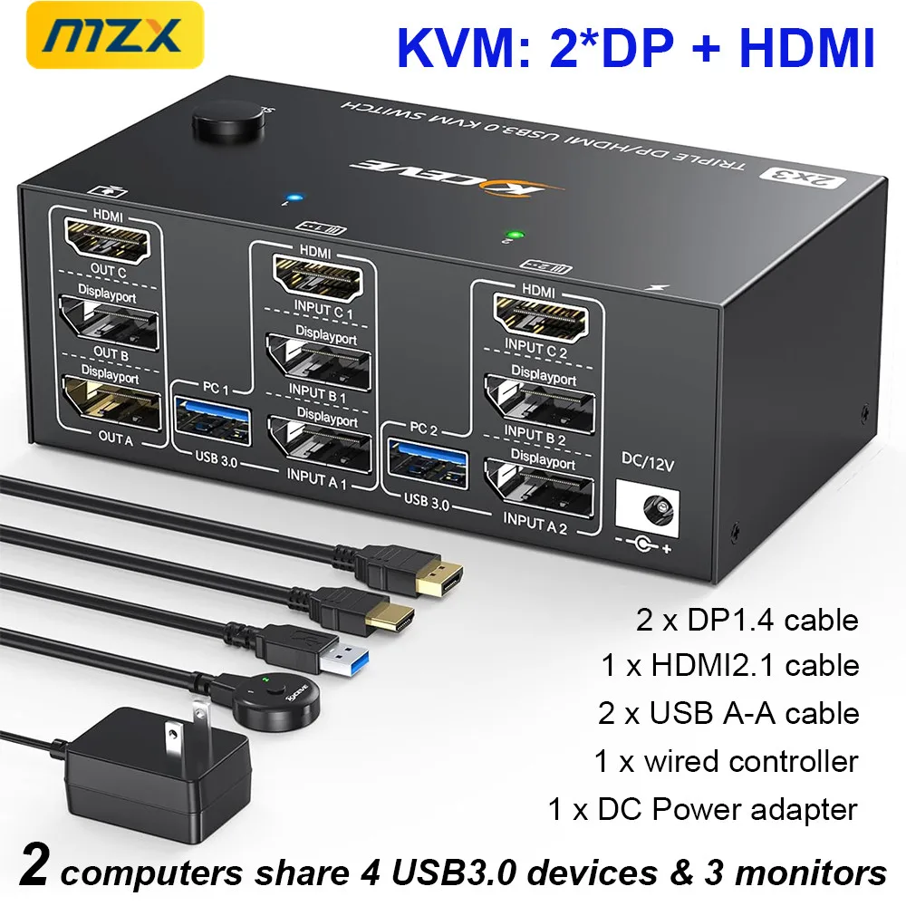 KVM anahtarı 3 monitörler yerleştirme istasyonu DP 1.4 HDMI 2.1 USB Hub Splitter bilgisayar dizüstü PC masaüstü aksesuarları Switcher seçici