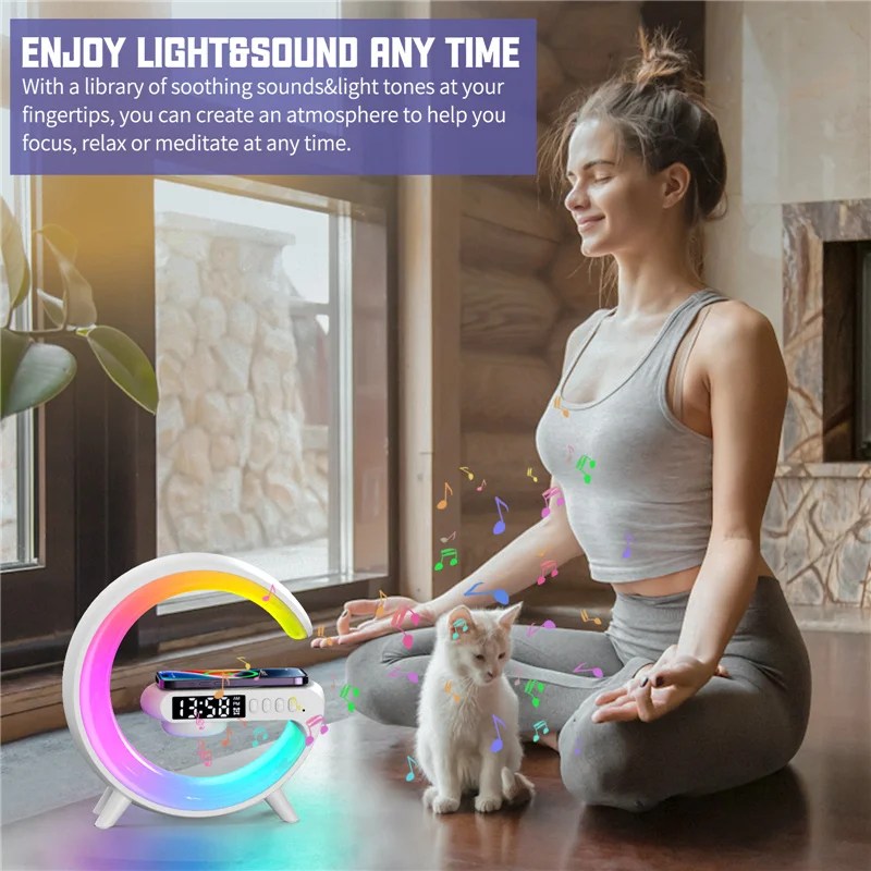 Kablosuz şarj Pad standı hoparlör TF kart RGB gece lambası lamba çalar saat hızlı şarj İstasyonu Dock iPhone Samsung Xiaomi - Görsel 6