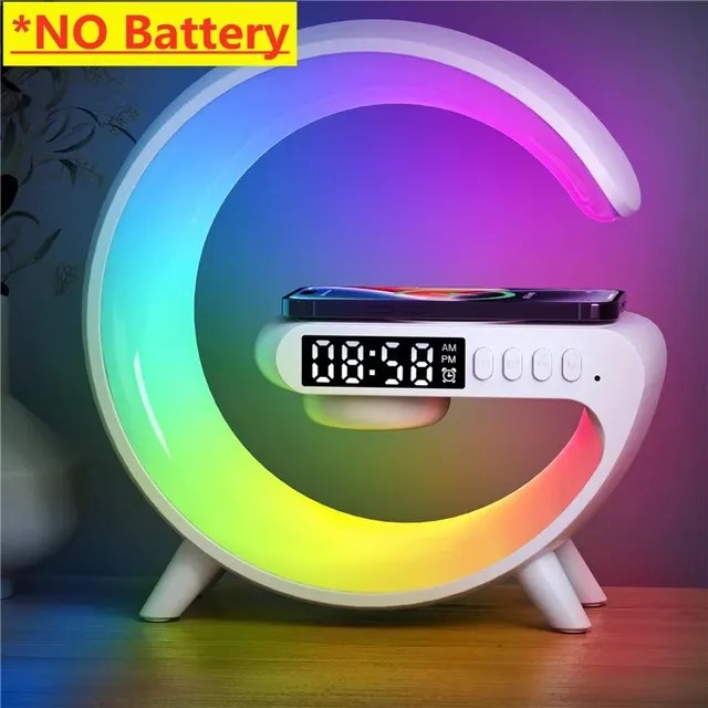 Kablosuz şarj Pad standı hoparlör TF kart RGB gece lambası lamba çalar saat hızlı şarj İstasyonu Dock iPhone Samsung Xiaomi - Görsel 8