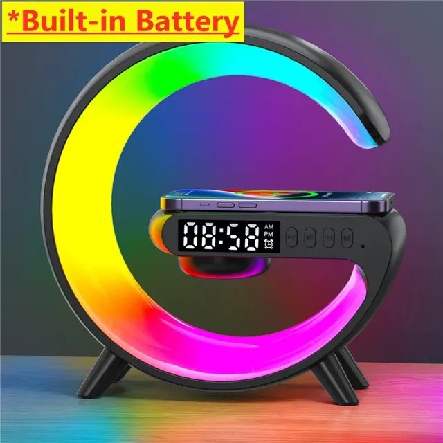 Kablosuz şarj Pad standı hoparlör TF kart RGB gece lambası lamba çalar saat hızlı şarj İstasyonu Dock iPhone Samsung Xiaomi - Görsel 9