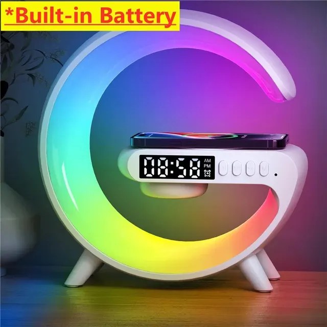 Kablosuz şarj Pad standı hoparlör TF kart RGB gece lambası lamba çalar saat hızlı şarj İstasyonu Dock iPhone Samsung Xiaomi - Görsel 10
