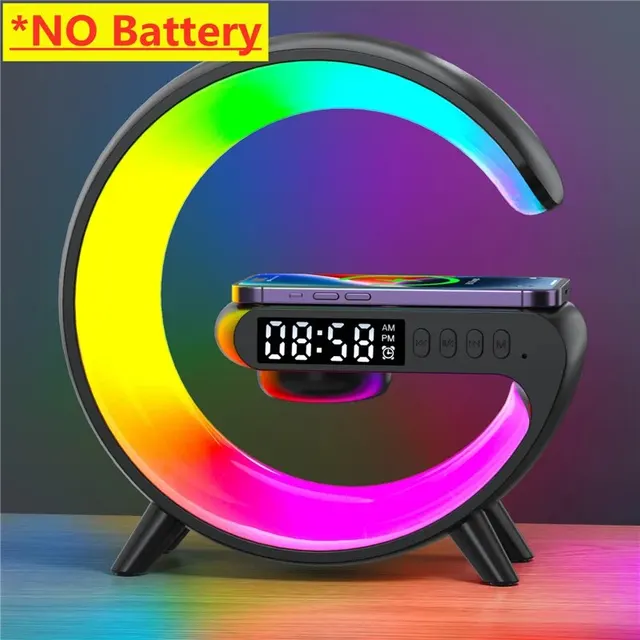 Kablosuz şarj Pad standı hoparlör TF kart RGB gece lambası lamba çalar saat hızlı şarj İstasyonu Dock iPhone Samsung Xiaomi