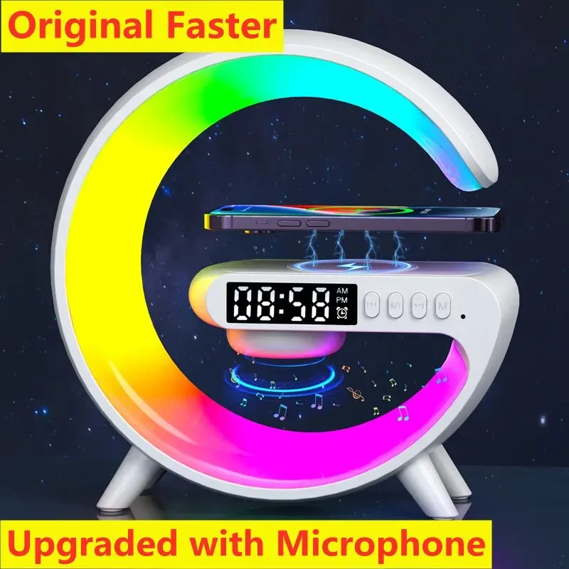 Kablosuz şarj Pad standı hoparlör TF kart RGB gece lambası lamba çalar saat hızlı şarj İstasyonu Dock iPhone Samsung Xiaomi