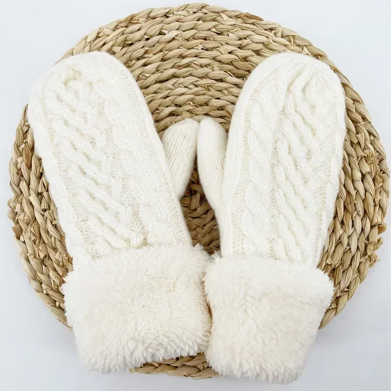 Kadın moda örgü büküm çiçekler eldivenler kış kadın yün artı kaşmir kadife kalınlaşma sıcak tam parmak eldiven Guantes