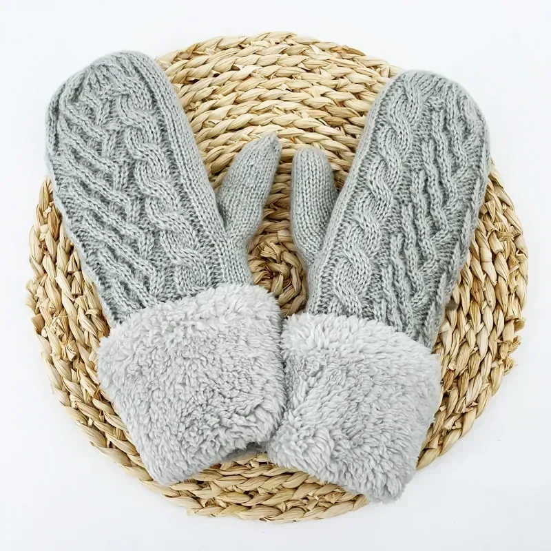 Kadın moda örgü büküm çiçekler eldivenler kış kadın yün artı kaşmir kadife kalınlaşma sıcak tam parmak eldiven Guantes