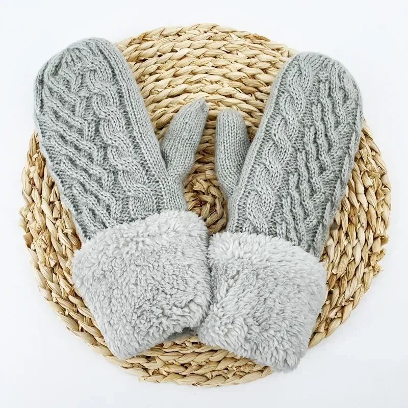 Kadın moda örgü büküm çiçekler eldivenler kış kadın yün artı kaşmir kadife kalınlaşma sıcak tam parmak eldiven Guantes - Görsel 6