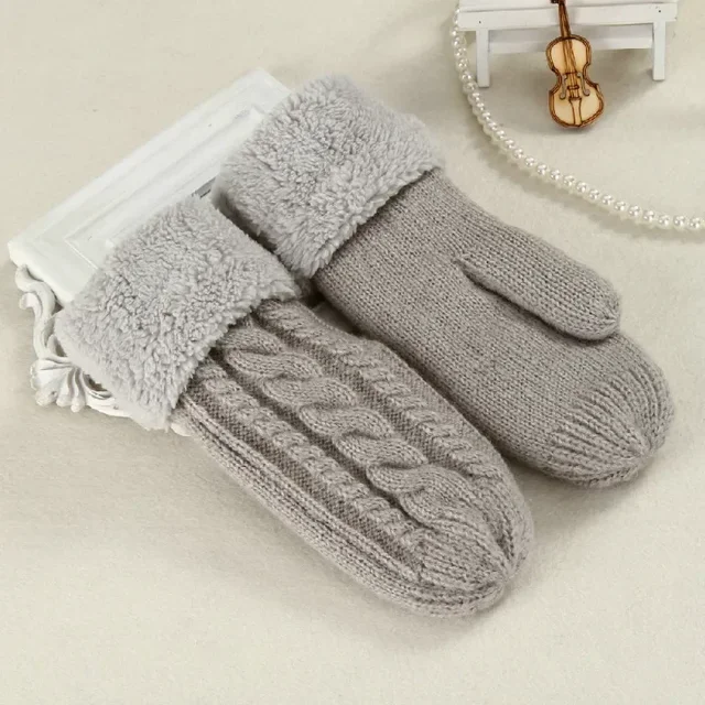 Kadın moda örgü büküm çiçekler eldivenler kış kadın yün artı kaşmir kadife kalınlaşma sıcak tam parmak eldiven Guantes