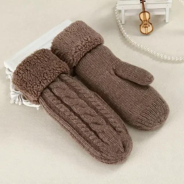 Kadın moda örgü büküm çiçekler eldivenler kış kadın yün artı kaşmir kadife kalınlaşma sıcak tam parmak eldiven Guantes