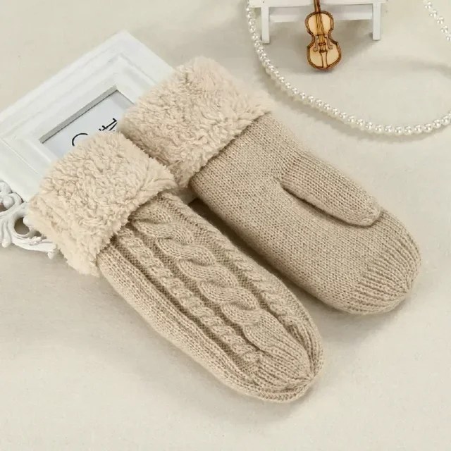 Kadın moda örgü büküm çiçekler eldivenler kış kadın yün artı kaşmir kadife kalınlaşma sıcak tam parmak eldiven Guantes - Görsel 15