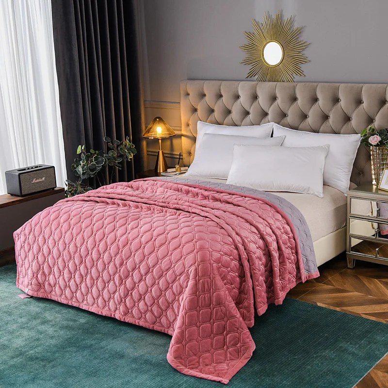 Kalın yatak örtüsü düz renk pazen yatak çarşafı kristal kadife Bedcover kapitone yumuşak Coverlet seti polar battaniye yatak - Görsel 3